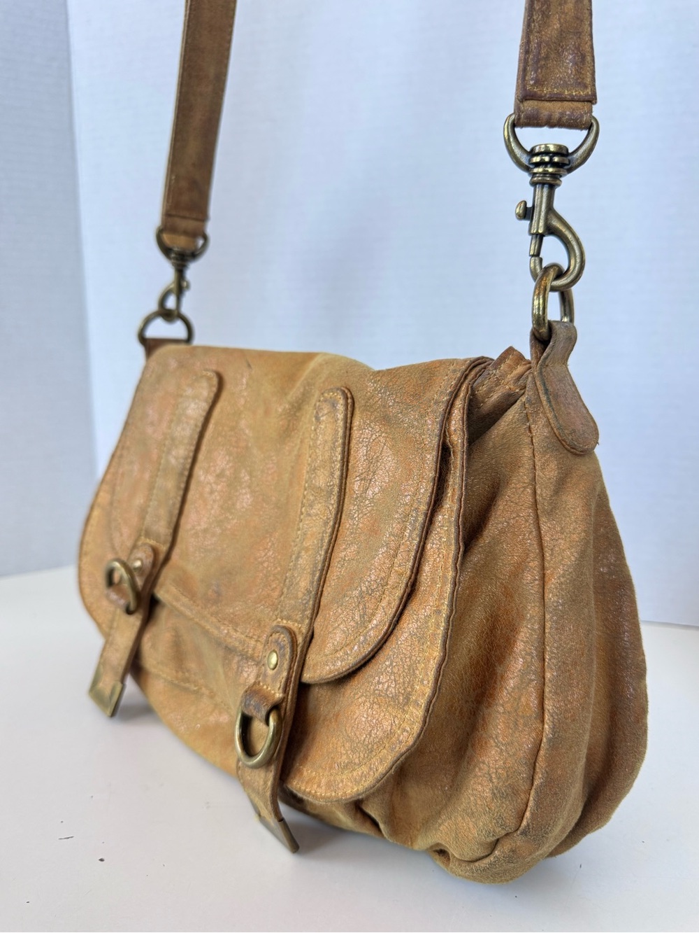 Matt & Nat Distressed Yellow Straps Crossbody Satchel Bag Purse